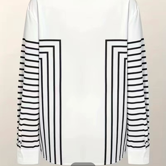 Black White Geo Print Button front blouse silky size small - Picture 5 of 12
